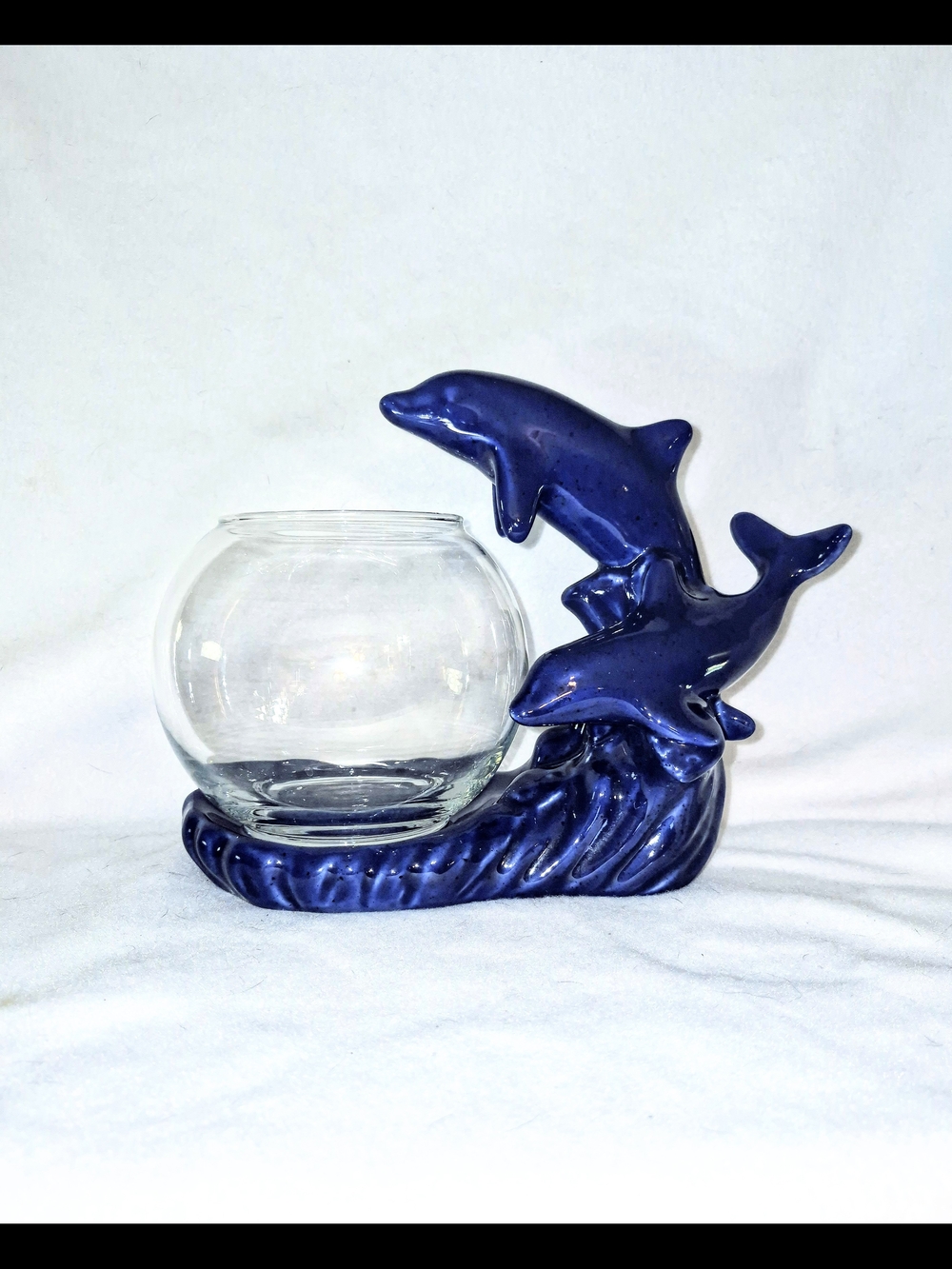 Vintage Royal Haeger Veracruz Blue Double Dolphin Fishbowl Stand And Bowl MINT